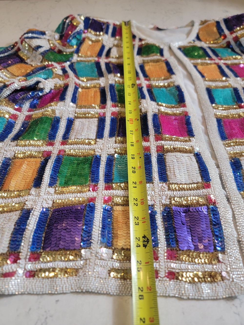 Vintage 80s Laurence Kazar 3X Silk Multicolor Sequin Beaded Jacket Dolly chic - Picture 13 of 15